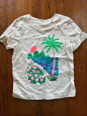 Cat & Jack Cream Tee with Tropical Palm and Pink Sun Graphic